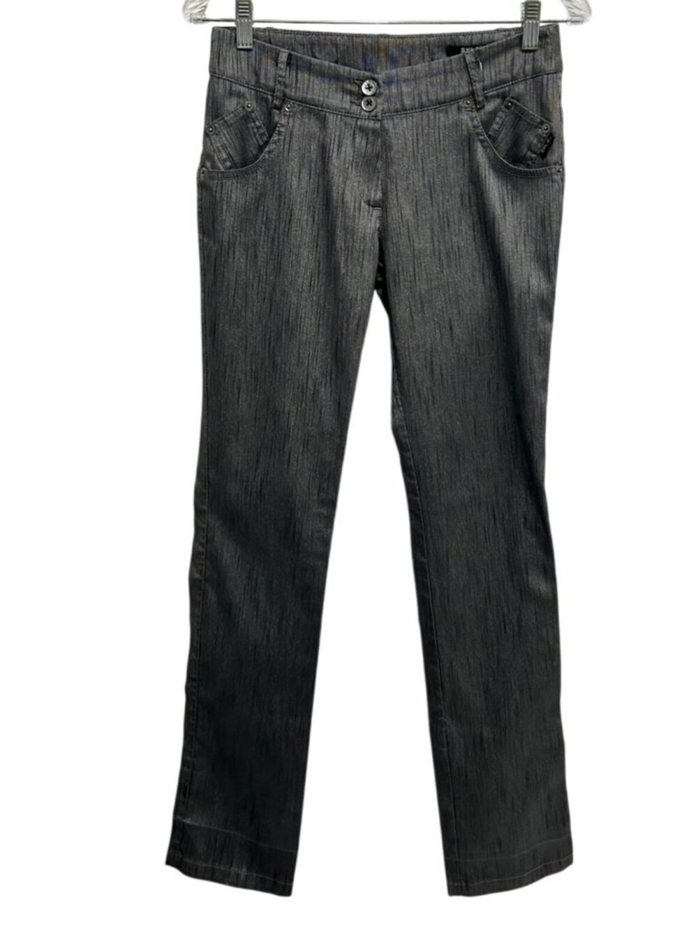 Ekle Gray Slim Fit Pants Double Button Closure Rivet Pockets Minimalist Italian